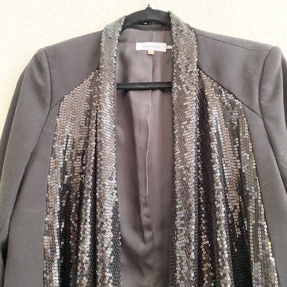 Calvin Klein Womens Open Front Cardigan Sequin Size M Black Long‎ Sleeve Party - Picture 3 of 11